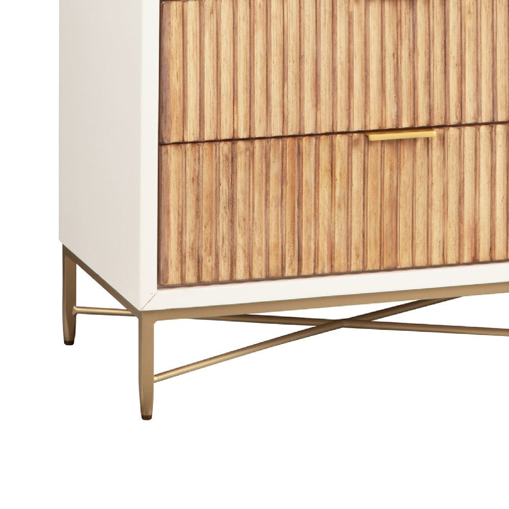 Chest with 5 Corrugated Panel Drawers and Metal Base, White