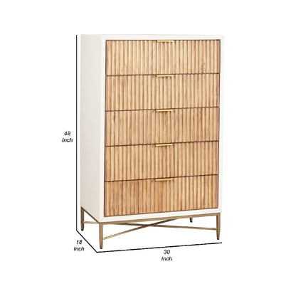 Chest with 5 Corrugated Panel Drawers and Metal Base, White