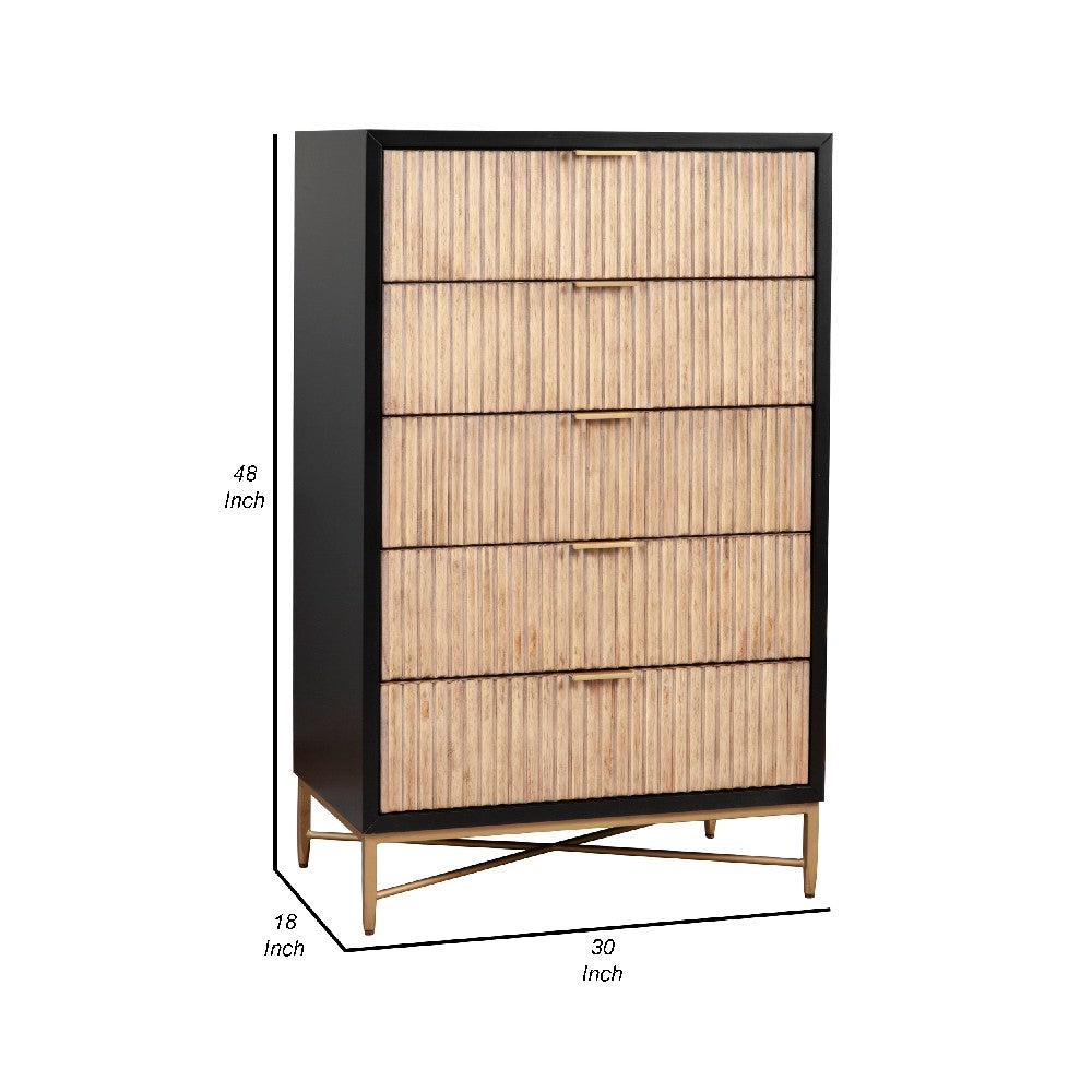 Chest with 5 Corrugated Drawers and Metal Base, Black