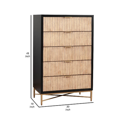 Chest with 5 Corrugated Drawers and Metal Base, Black