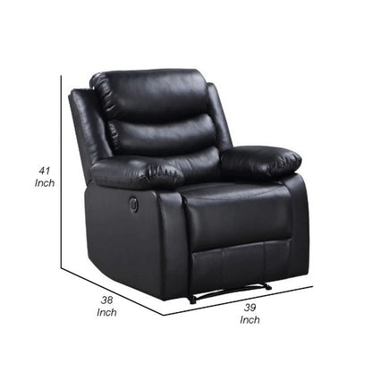 Power Recliner with Pocket Coil Seating and Pillow Top Arms, Black