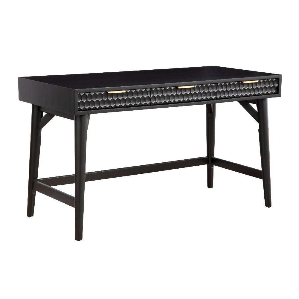 Writing Desk with 3 Drawers and Wooden Frame, Black