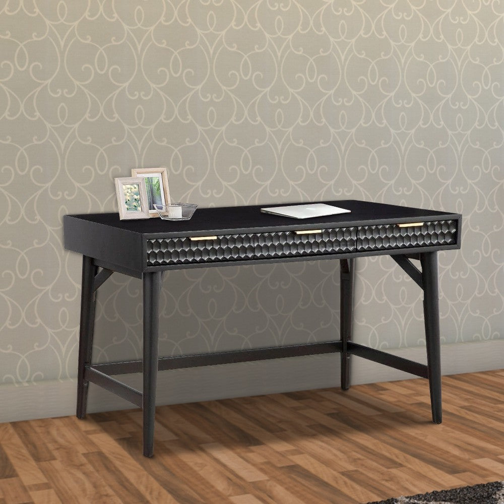 Writing Desk with 3 Drawers and Wooden Frame, Black