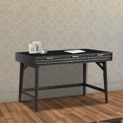 Writing Desk with 3 Drawers and Wooden Frame, Black