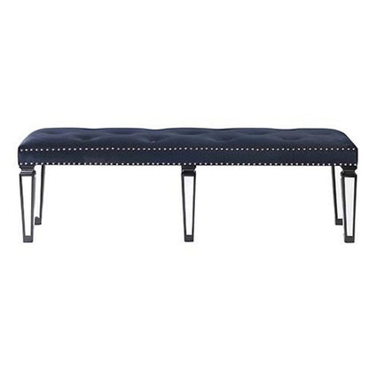 Bench with Button Tufting and Mirror Tapered Legs, Blue