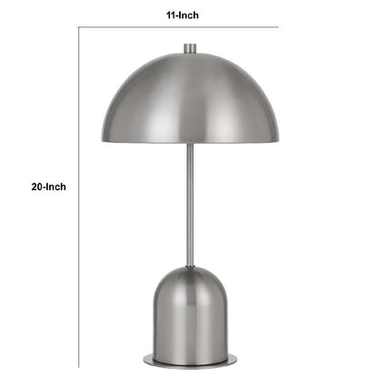 20 Inch Metal Accent Table Lamp with Dome Shade, Silver