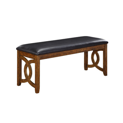 Gary 46 Inch Wood Bench with Leatherette Seat, Brown