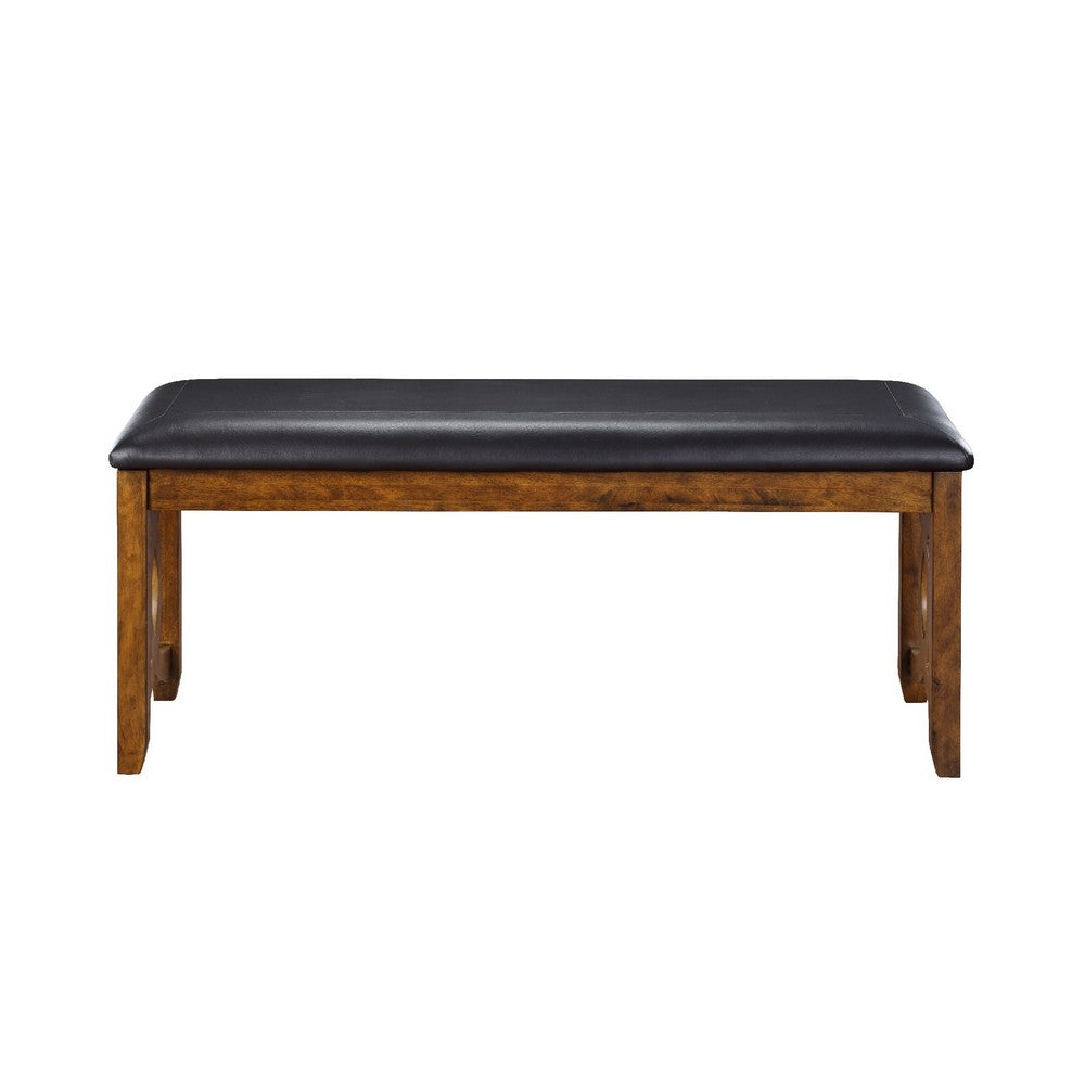 Gary 46 Inch Wood Bench with Leatherette Seat, Brown
