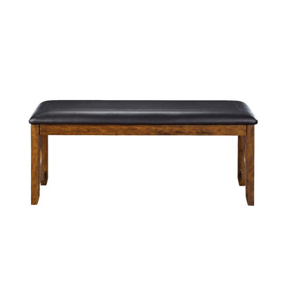 Gary 46 Inch Wood Bench with Leatherette Seat, Brown