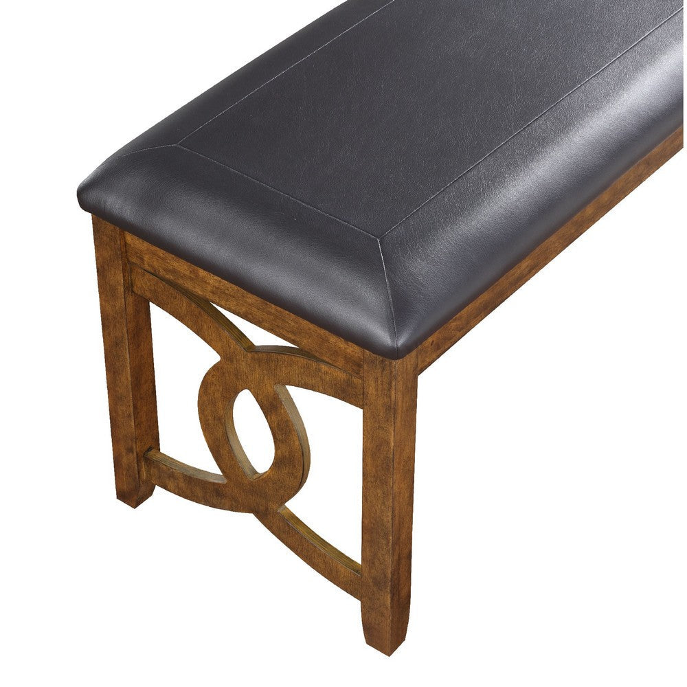 Gary 46 Inch Wood Bench with Leatherette Seat, Brown