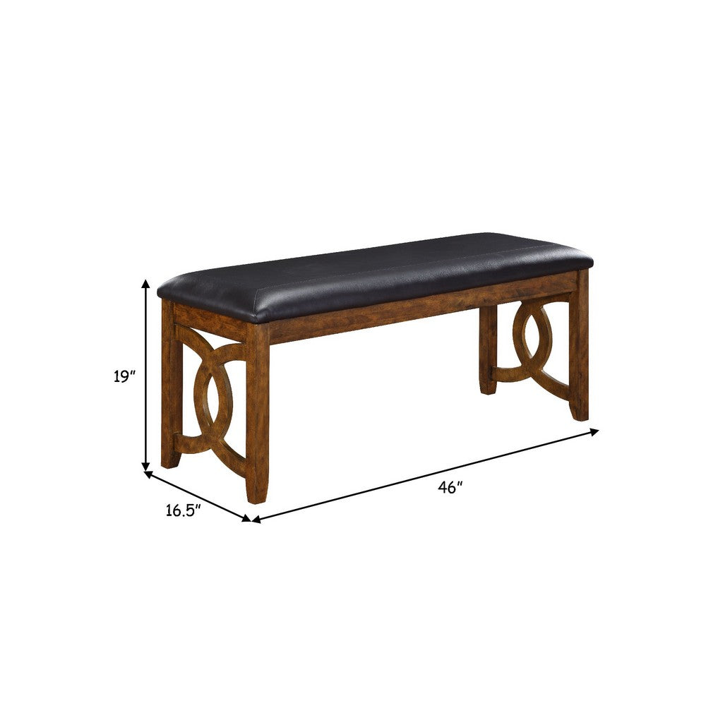 Gary 46 Inch Wood Bench with Leatherette Seat, Brown