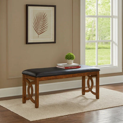 Gary 46 Inch Wood Bench with Leatherette Seat, Brown