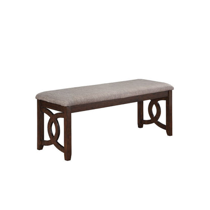 Gary 46 Inch Wood Bench with Fabric Seat, Cherry Brown