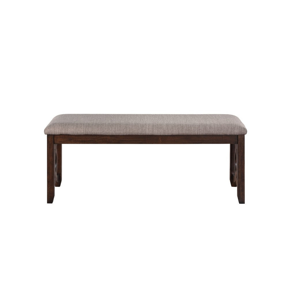Gary 46 Inch Wood Bench with Fabric Seat, Cherry Brown