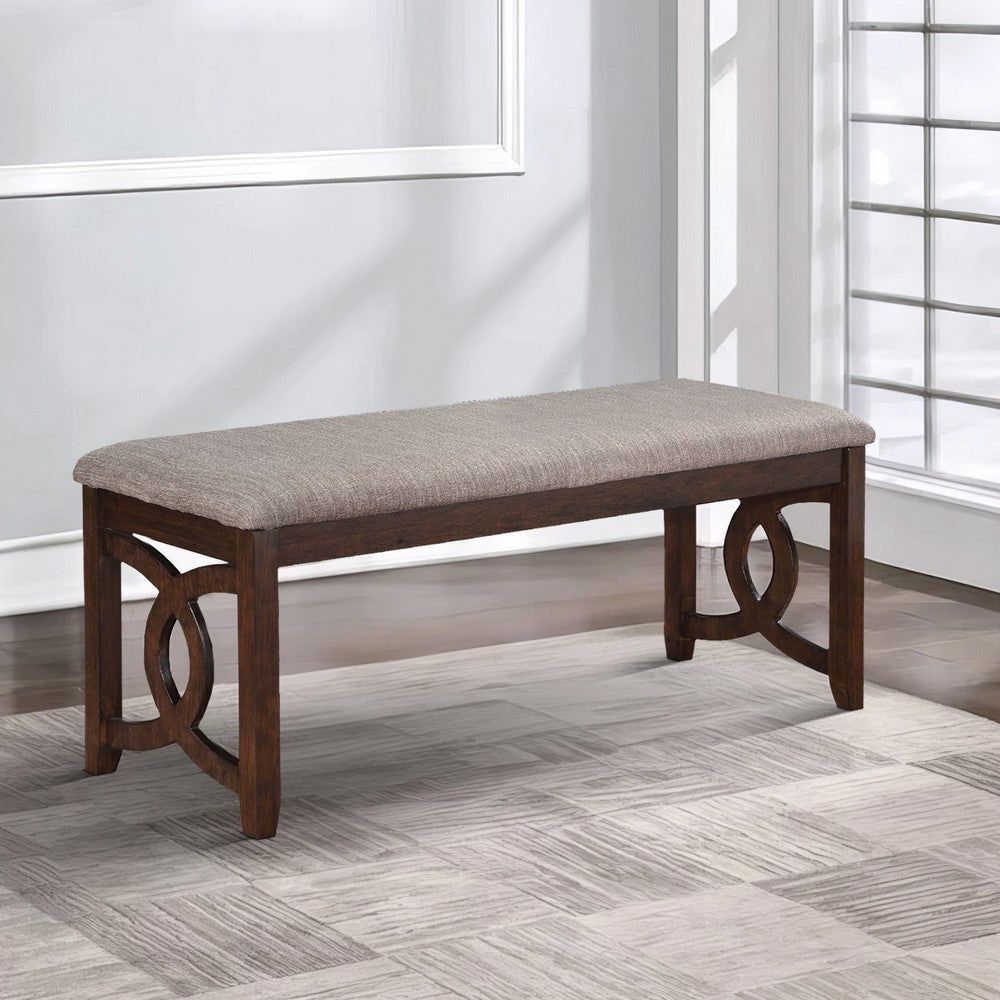 Gary 46 Inch Wood Bench with Fabric Seat, Cherry Brown