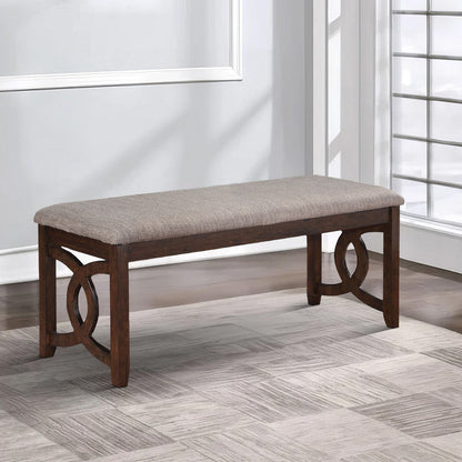 Gary 46 Inch Wood Bench with Fabric Seat, Cherry Brown