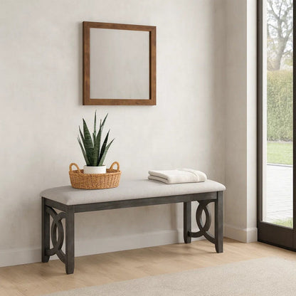 Gary 46 Inch Wood Bench, Fabric Seat, Ebony Brown