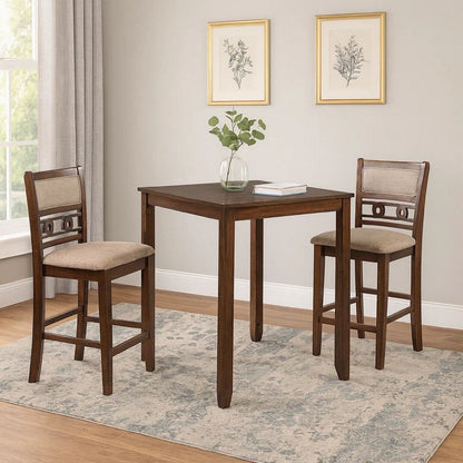 Gary 3 Piece Counter Table Set, Cherry Brown