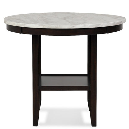 Kate 42 Inch Round Counter Table, Faux Marble Top, White, Espresso