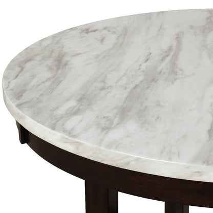 Kate 42 Inch Round Counter Table, Faux Marble Top, White, Espresso