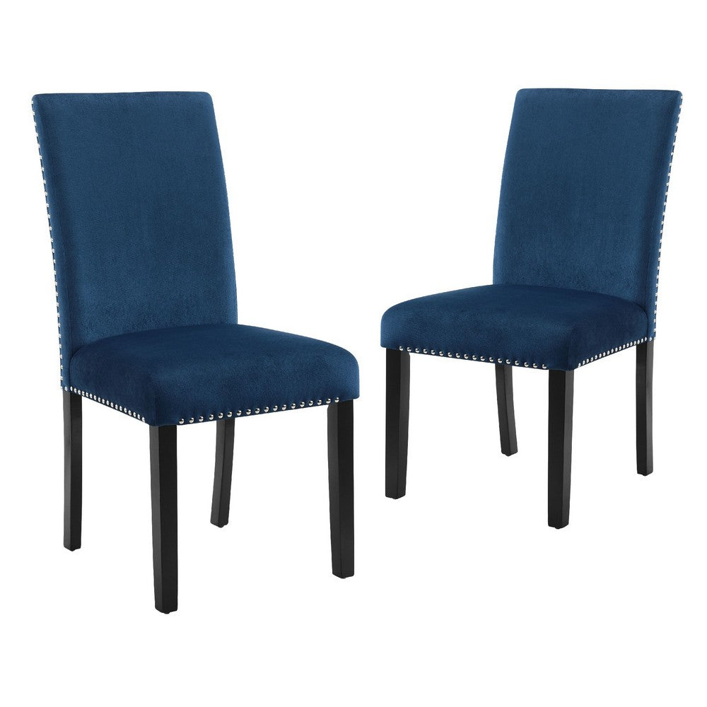 Kate 38 Inch Velvet Upholstered Wood Dining Chair, Set of 2, Blue
