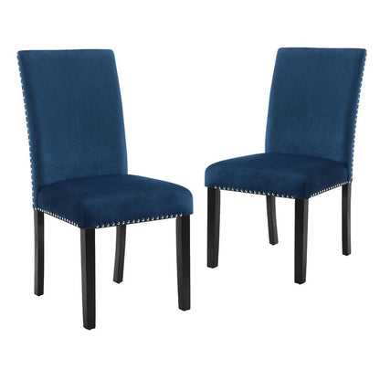 Kate 38 Inch Velvet Upholstered Wood Dining Chair, Set of 2, Blue