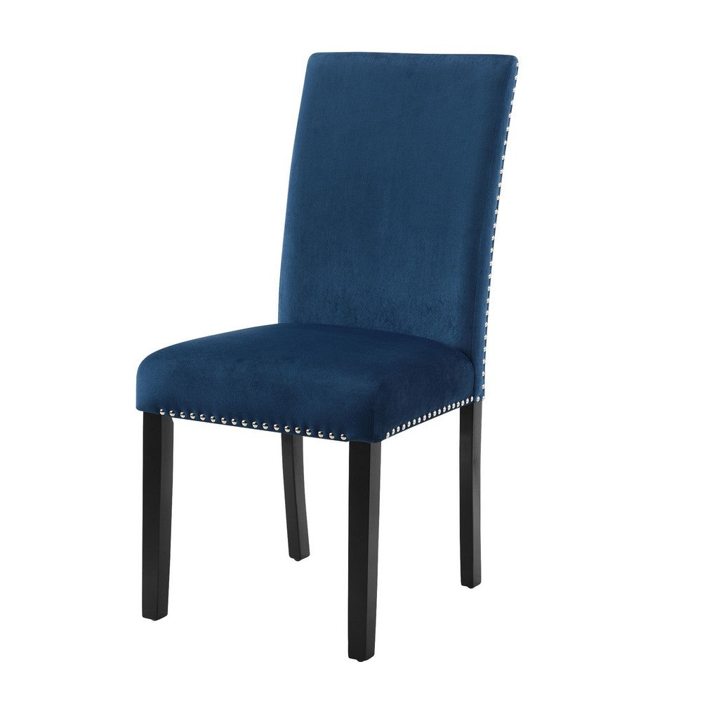 Kate 38 Inch Velvet Upholstered Wood Dining Chair, Set of 2, Blue