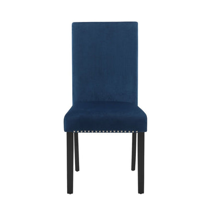 Kate 38 Inch Velvet Upholstered Wood Dining Chair, Set of 2, Blue