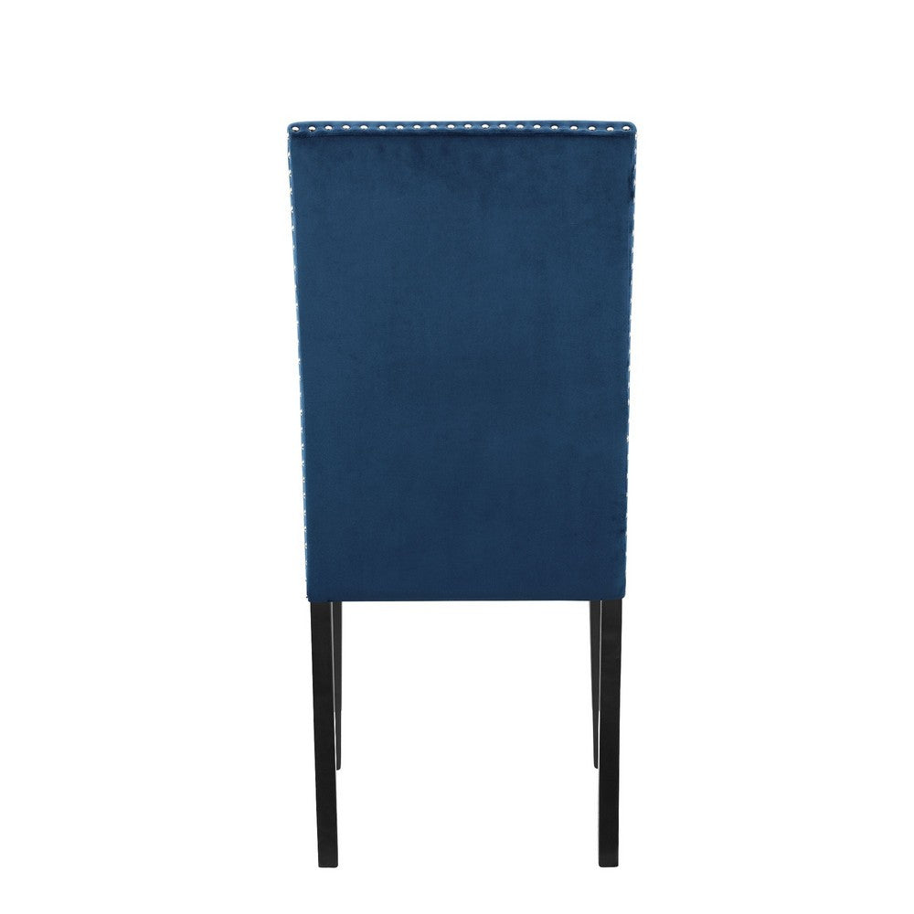Kate 38 Inch Velvet Upholstered Wood Dining Chair, Set of 2, Blue