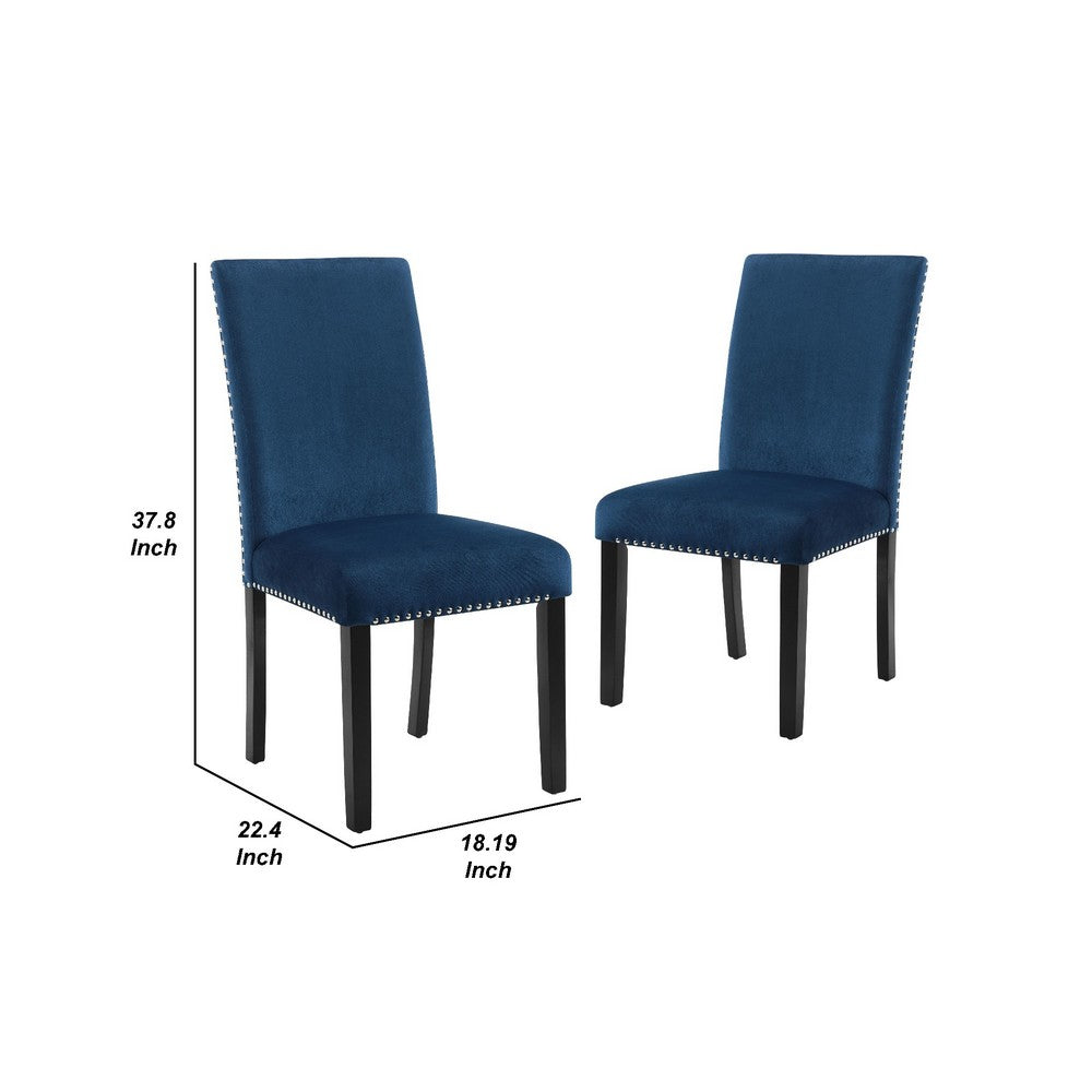 Kate 38 Inch Velvet Upholstered Wood Dining Chair, Set of 2, Blue