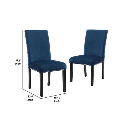 Kate 38 Inch Velvet Upholstered Wood Dining Chair, Set of 2, Blue