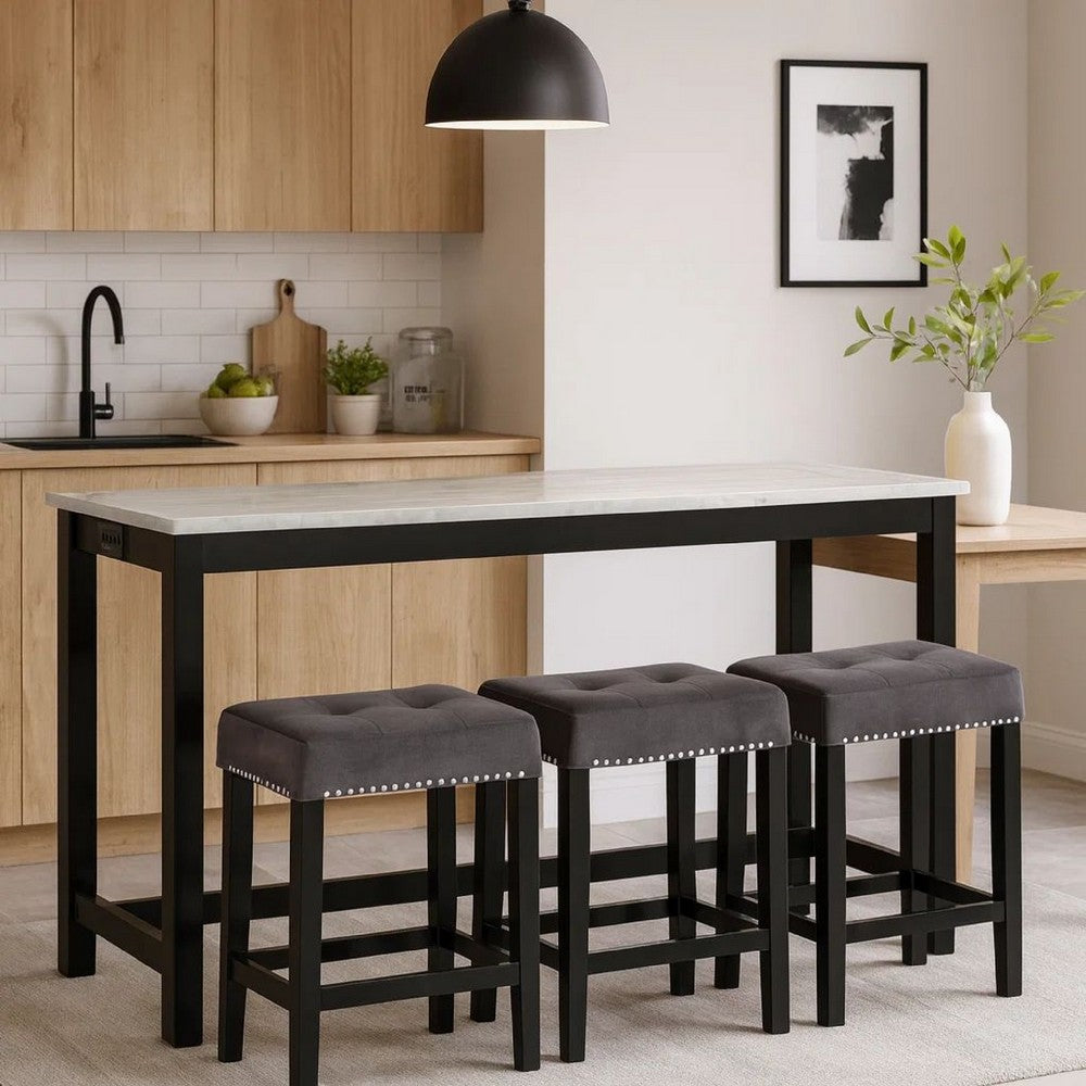 Kate 60 Inch 4 Piece Bar Table Set with Upholstered Stools, Gray