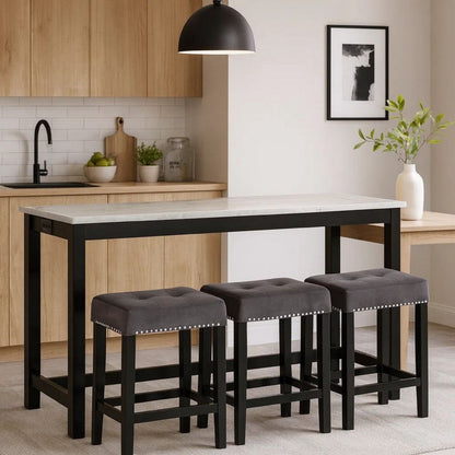 Kate 60 Inch 4 Piece Bar Table Set with Upholstered Stools, Gray