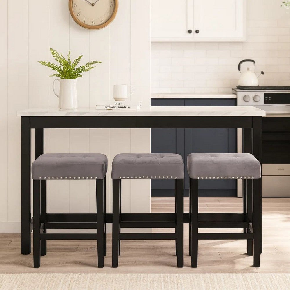 Kate 60 Inch 4 Piece Bar Table Set with Upholstered Stools, Gray