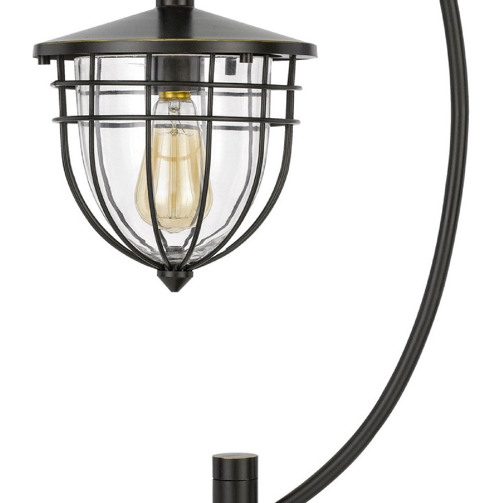 30 Inch Metal Downbridge Lantern Table Lamp, Bronze Black