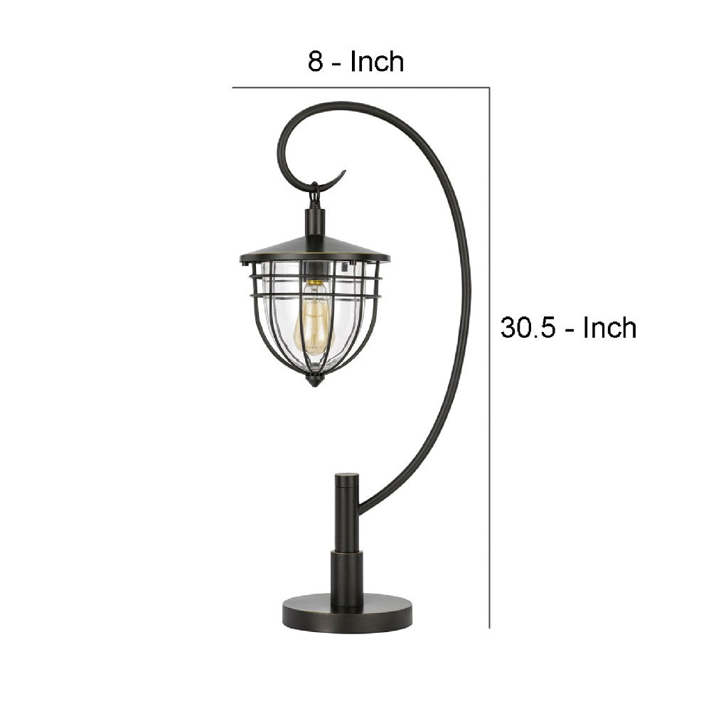 30 Inch Metal Downbridge Lantern Table Lamp, Bronze Black