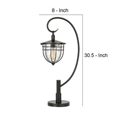 30 Inch Metal Downbridge Lantern Table Lamp, Bronze Black