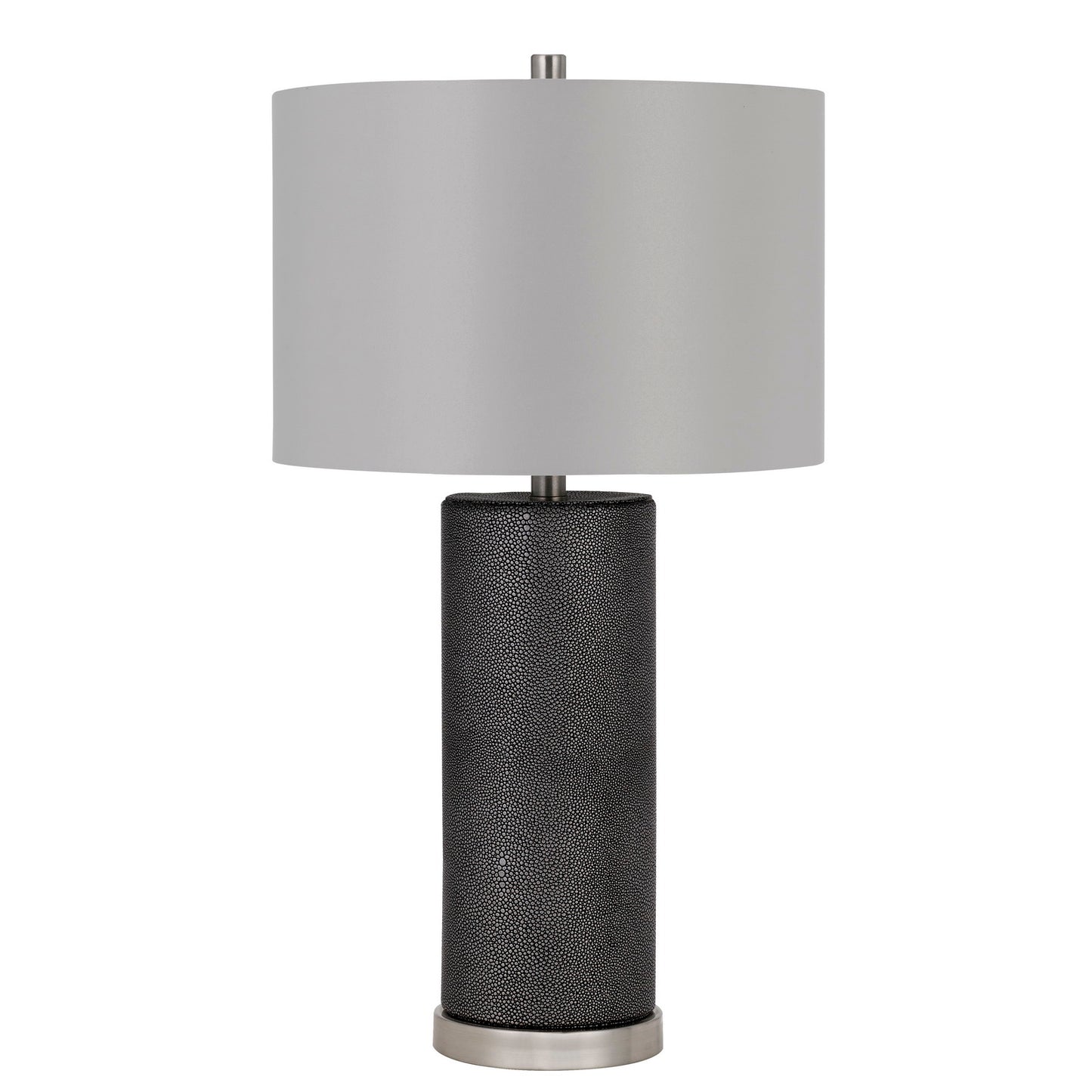 27 Inch Ceramic Table Lamp, Faux Leather Wrapped, Dimmer, Gray — Chic Home-Decor