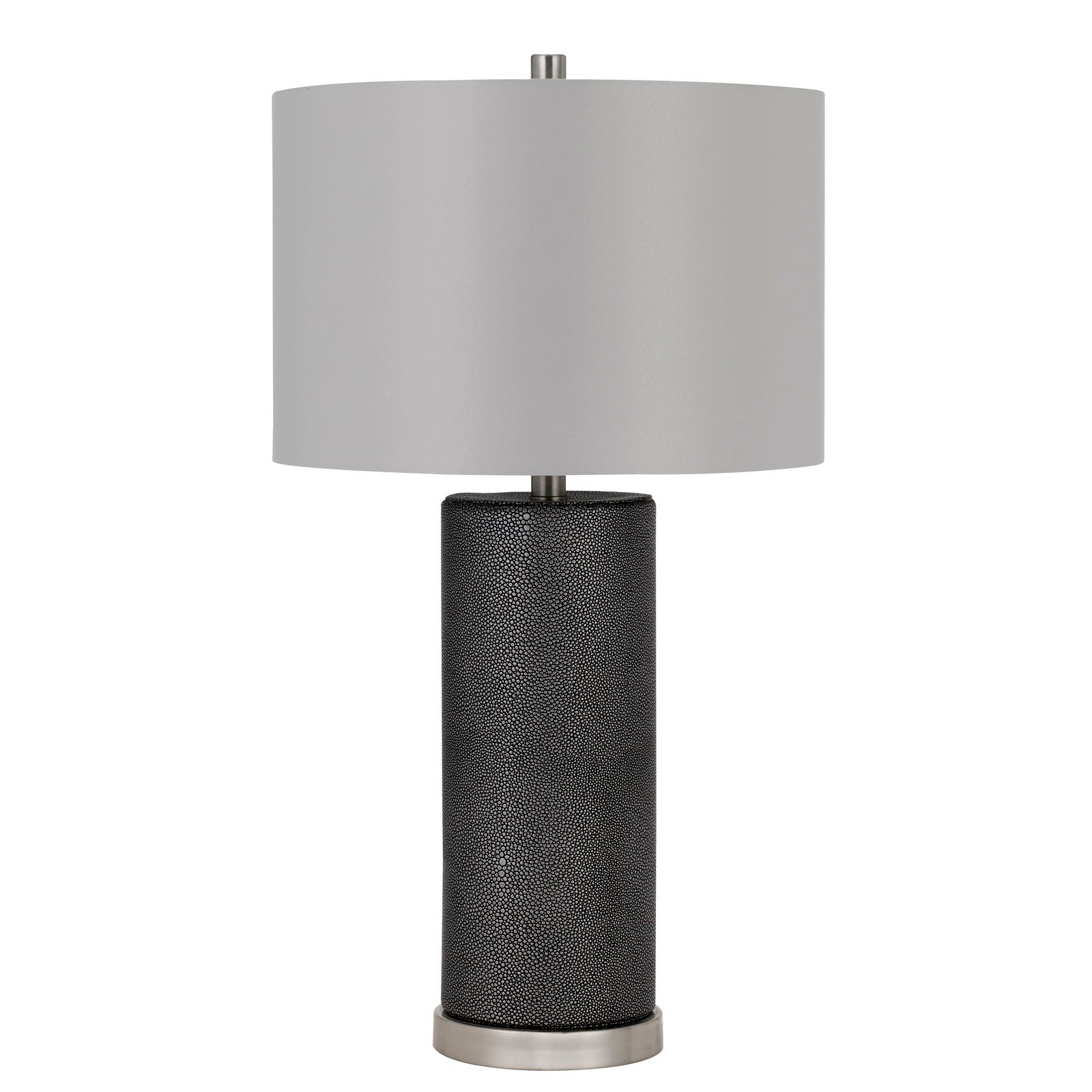 27 Inch Ceramic Table Lamp, Faux Leather Wrapped, Dimmer, Gray — Chic Home-Decor