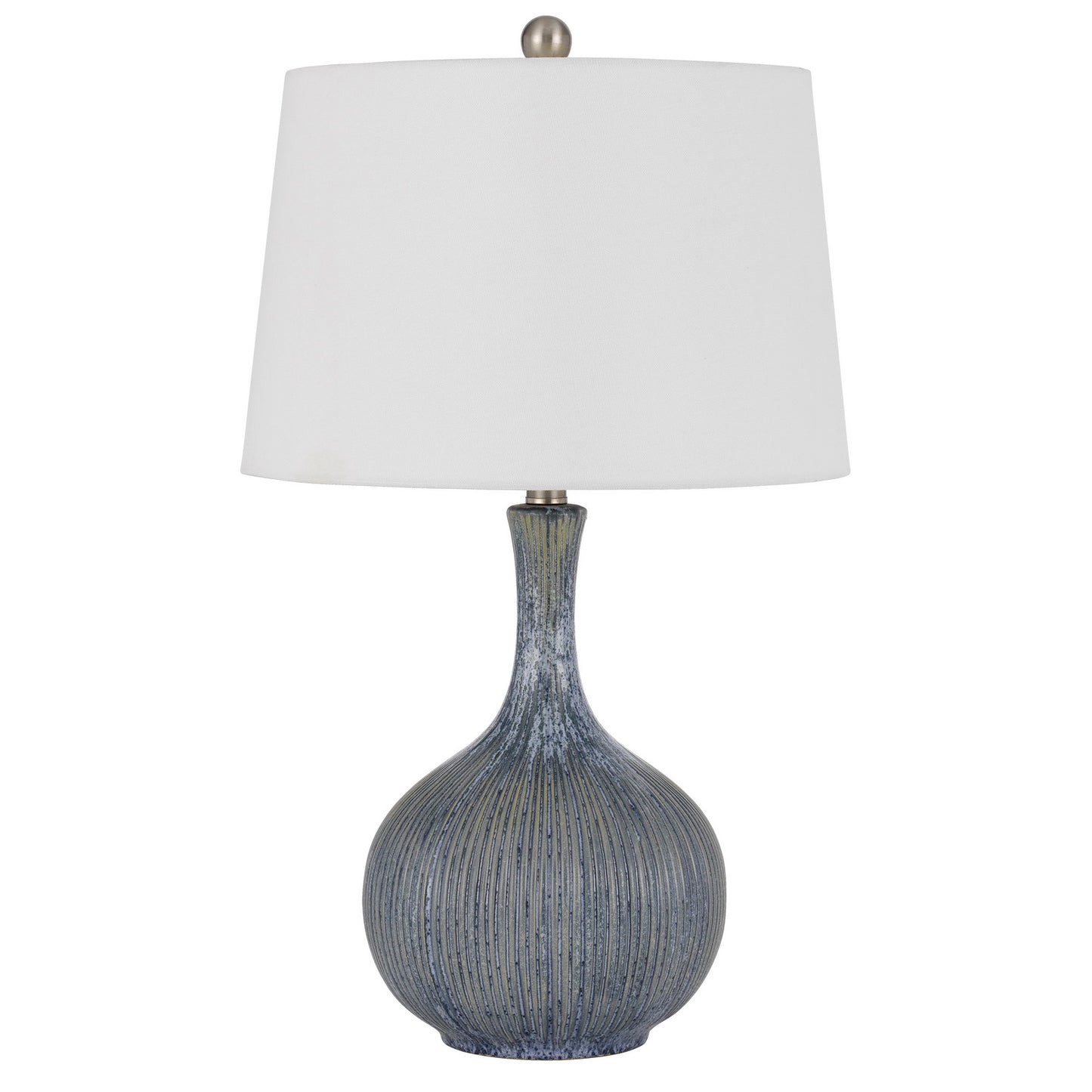 25 Inch Onion Table Lamp with Ribbed Texture and Dimmer, Distressed Stone — Chic Home-Decor