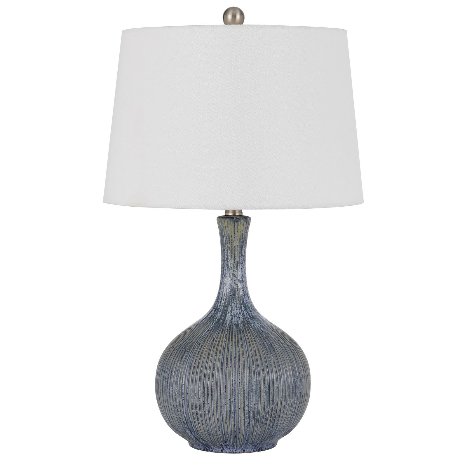 25 Inch Onion Table Lamp with Ribbed Texture and Dimmer, Distressed Stone — Chic Home-Decor