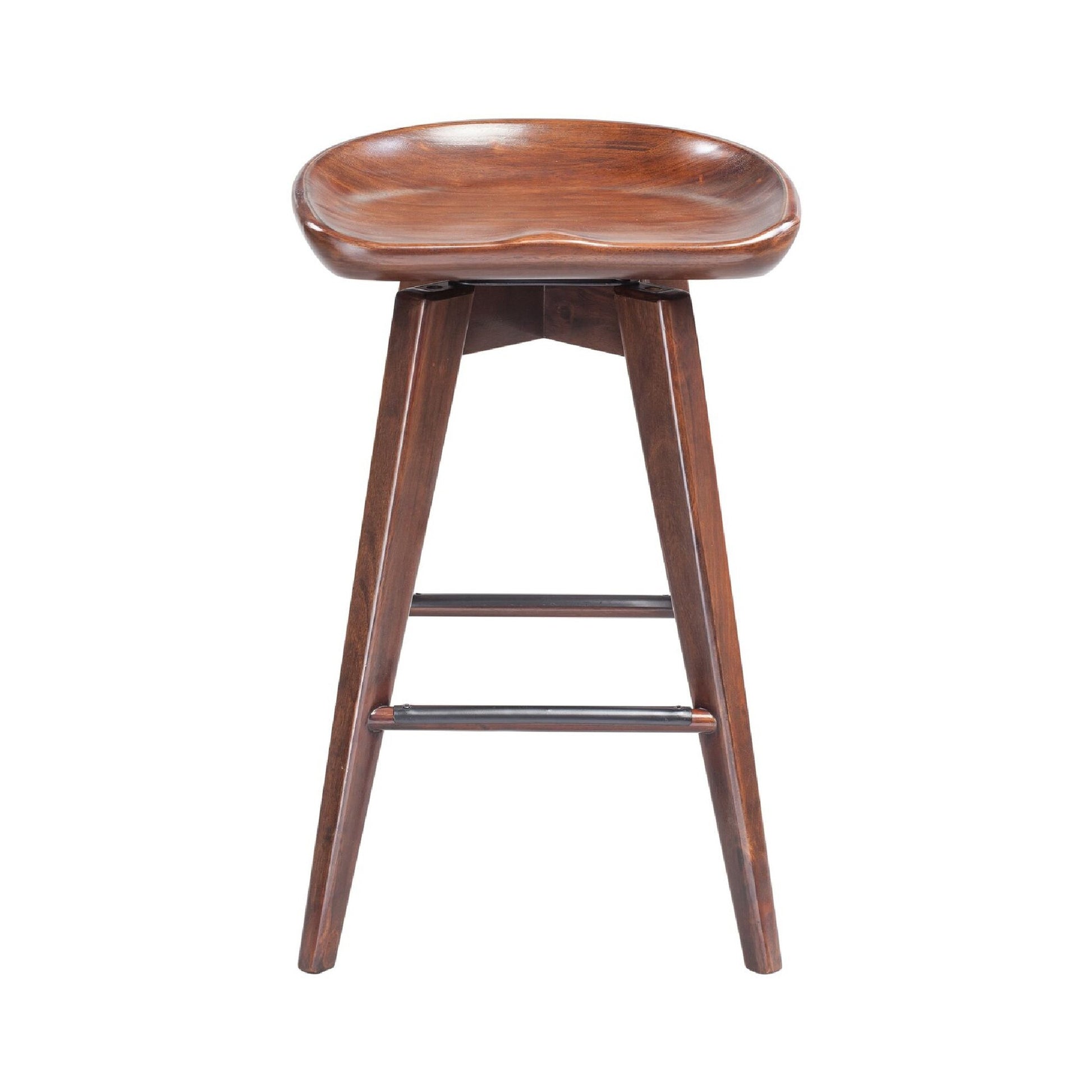 Esme 24 Inch Swivel Counter Stool, Contour Seat, Wood, Tapered Legs, Brown — Chic Home-Decor