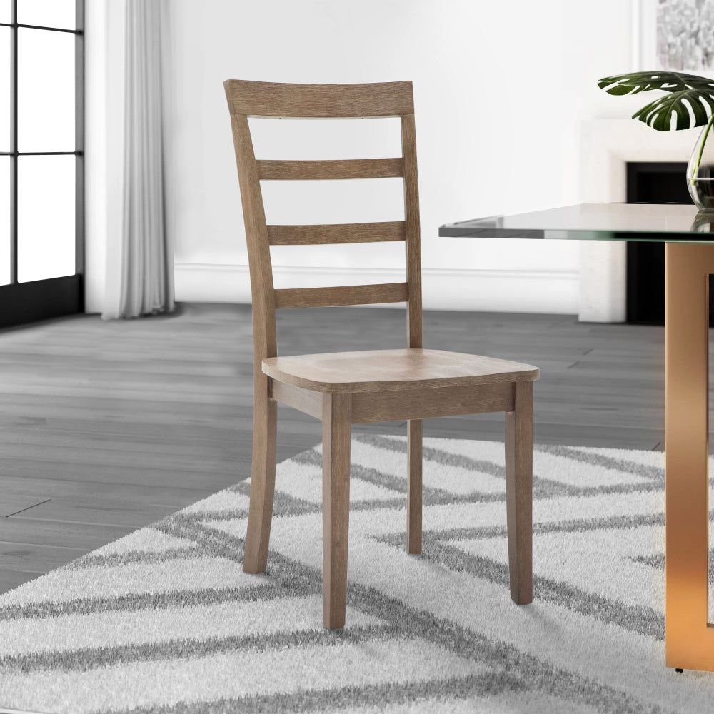 Moe 18 Inch Wood Dining Chair, Ladder Back, Set of 2, Brushed Brown