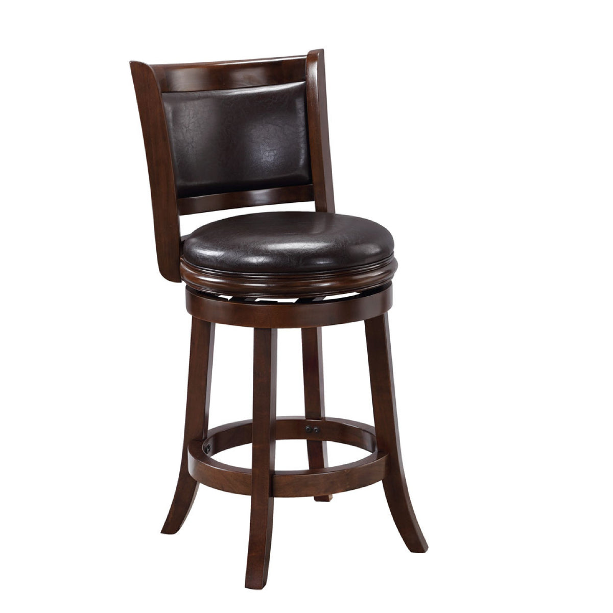 Pal 24 Inch Swivel Counter Stool, Solid Wood, Faux Leather, Cappuccino Brown — Chic Home-Decor