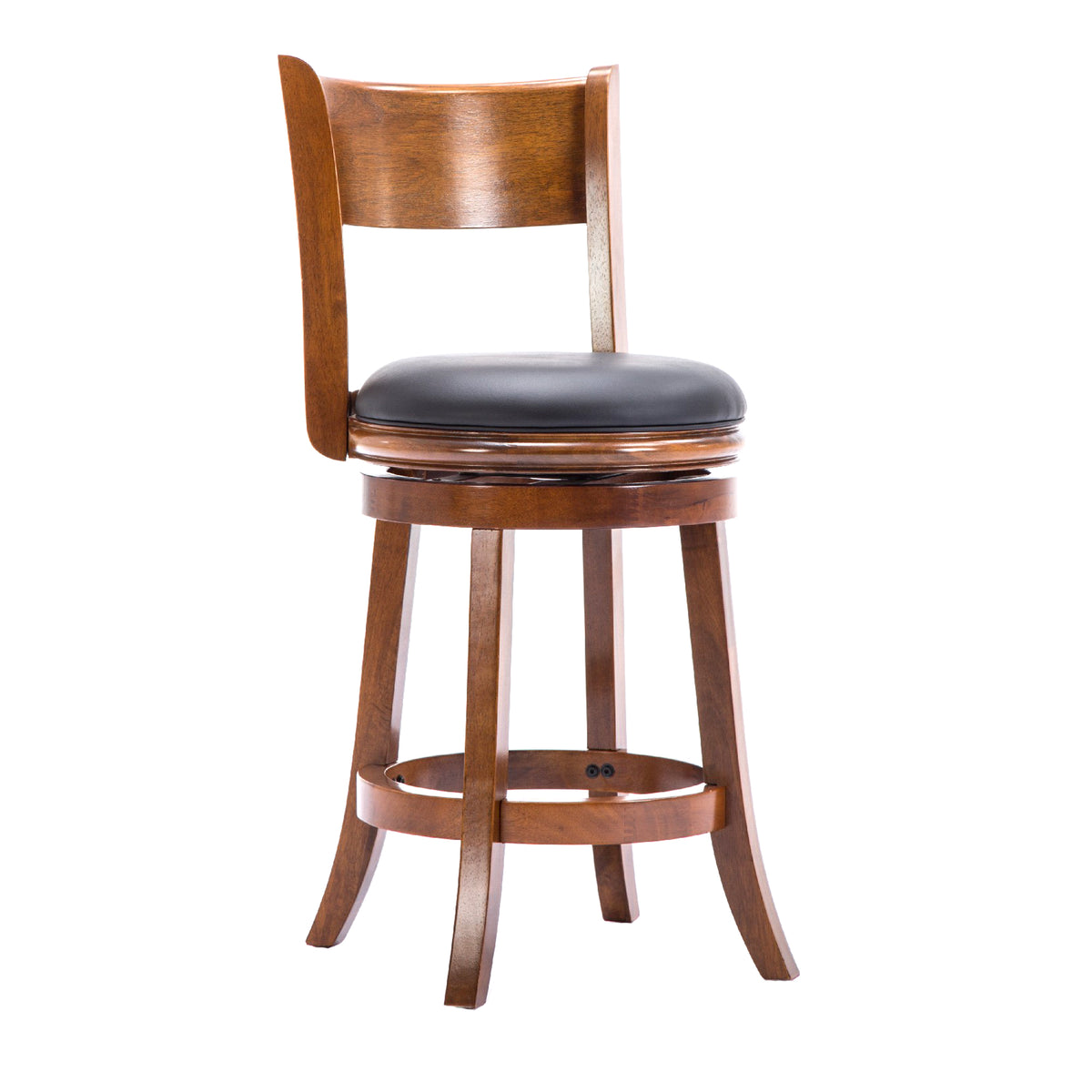 Pal 24 Inch Swivel Counter Stool, Solid Wood, Bonded Leather, Walnut Brown — Chic Home-Decor