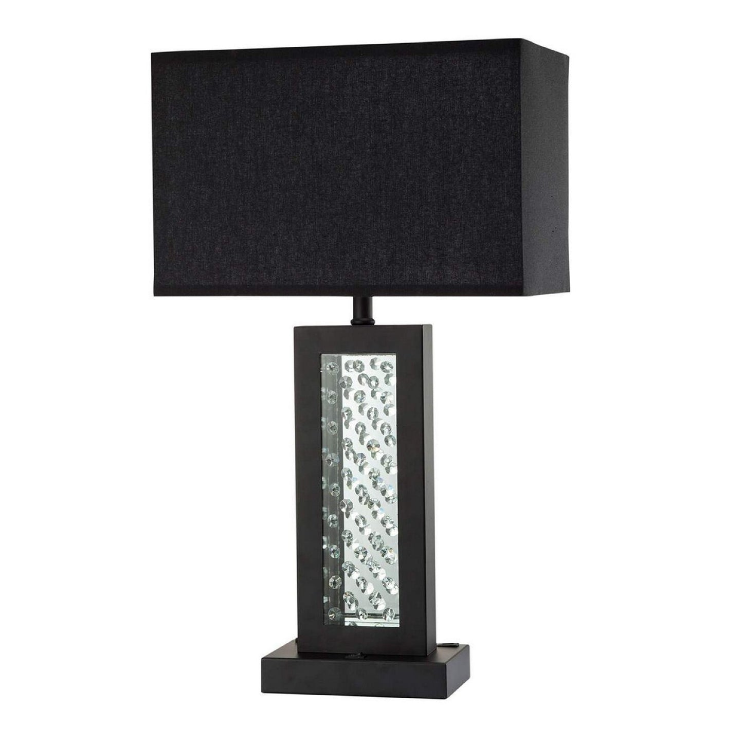 Fred 27 Inch Metal Table Lamp, Glass Panel, Rectangular Shade, Black — Chic Home-Decor