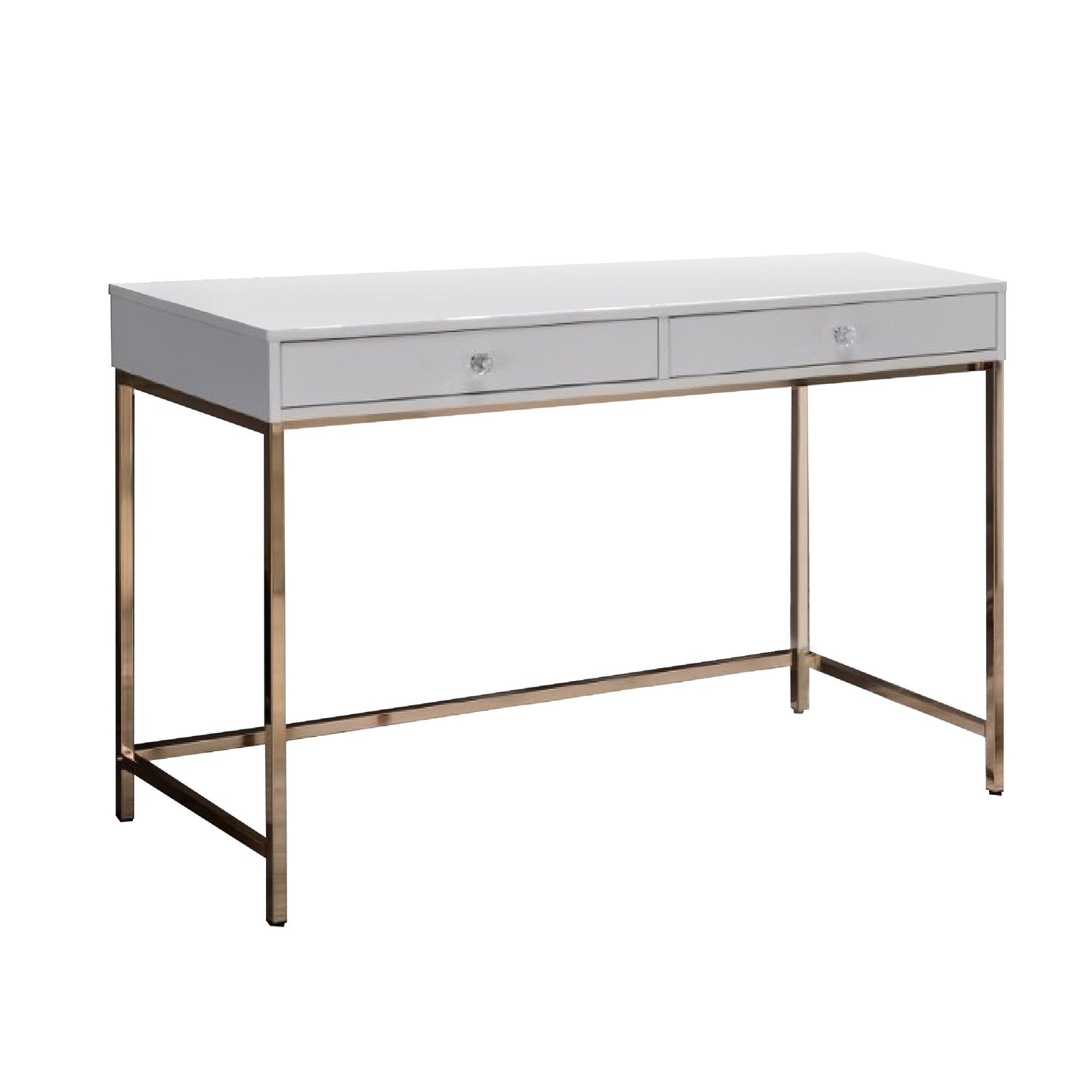 47 Inch Desk Console Table, 2 Drawers, Metal Frame, White, Gold — Chic Home-Decor