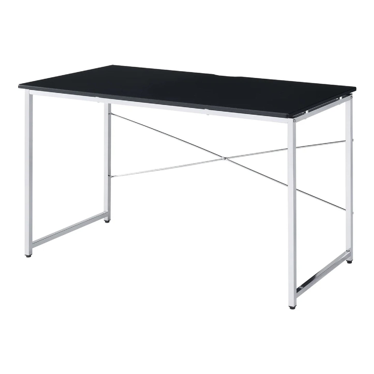 Mayo 47 Inch Rectangular Desk Console Table, Crossed Bars, Black, Chrome — Chic Home-Decor