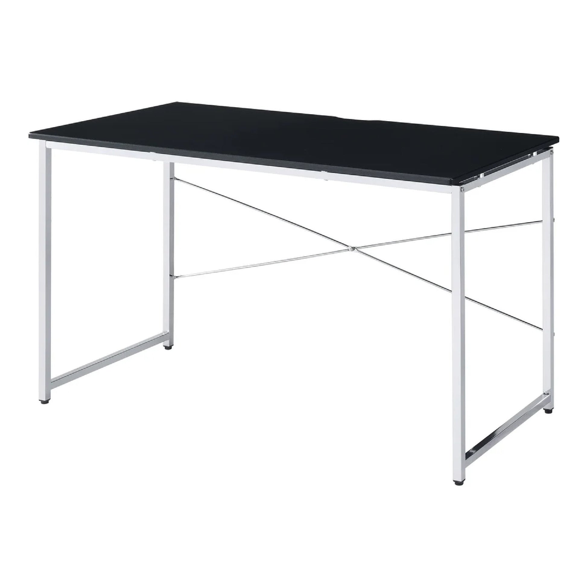 Mayo 47 Inch Rectangular Desk Console Table, Crossed Bars, Black, Chrome — Chic Home-Decor