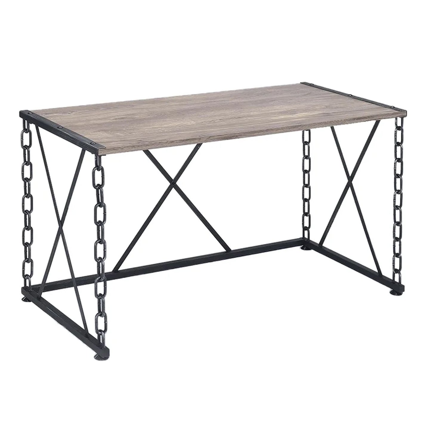 48 Inch Console Desk Table, Metal Chain Base, Oak Brown, Black — Chic Home-Decor